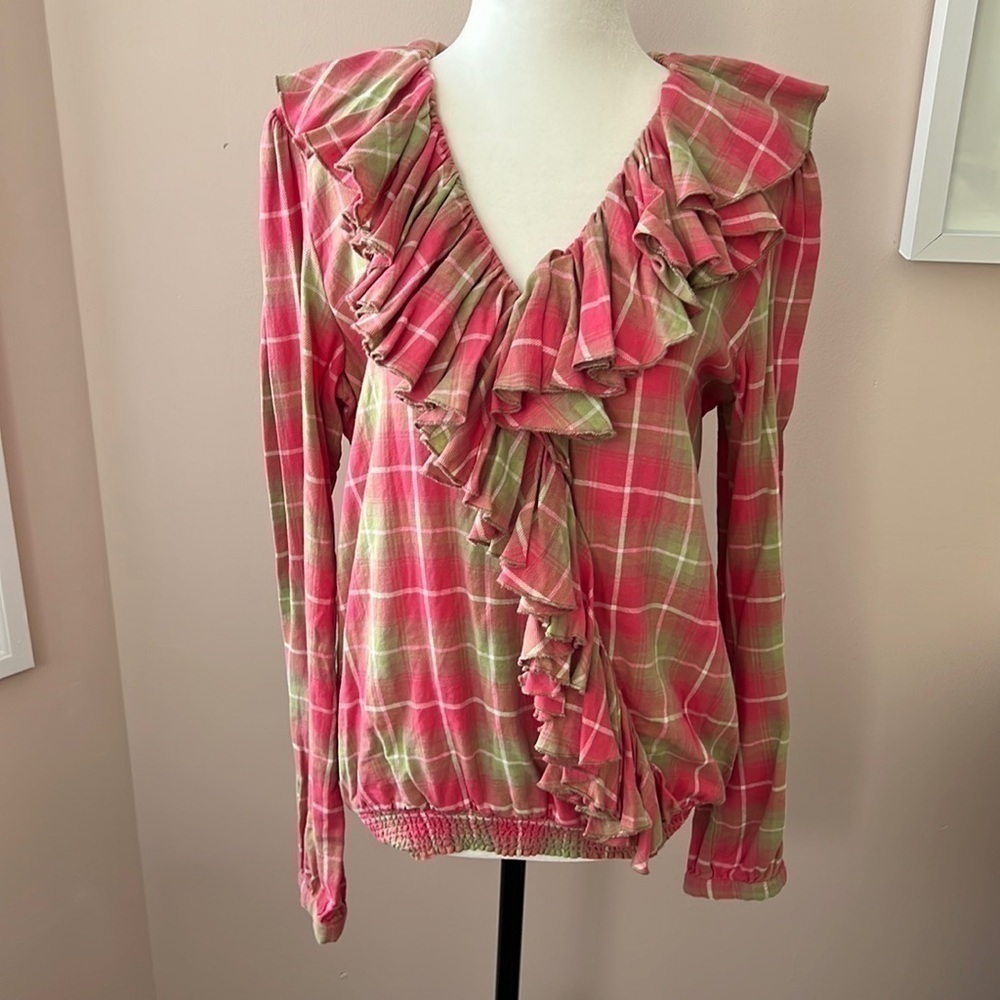Ralph Lauren Denim & Supply L Ruffle Plaid Blouse